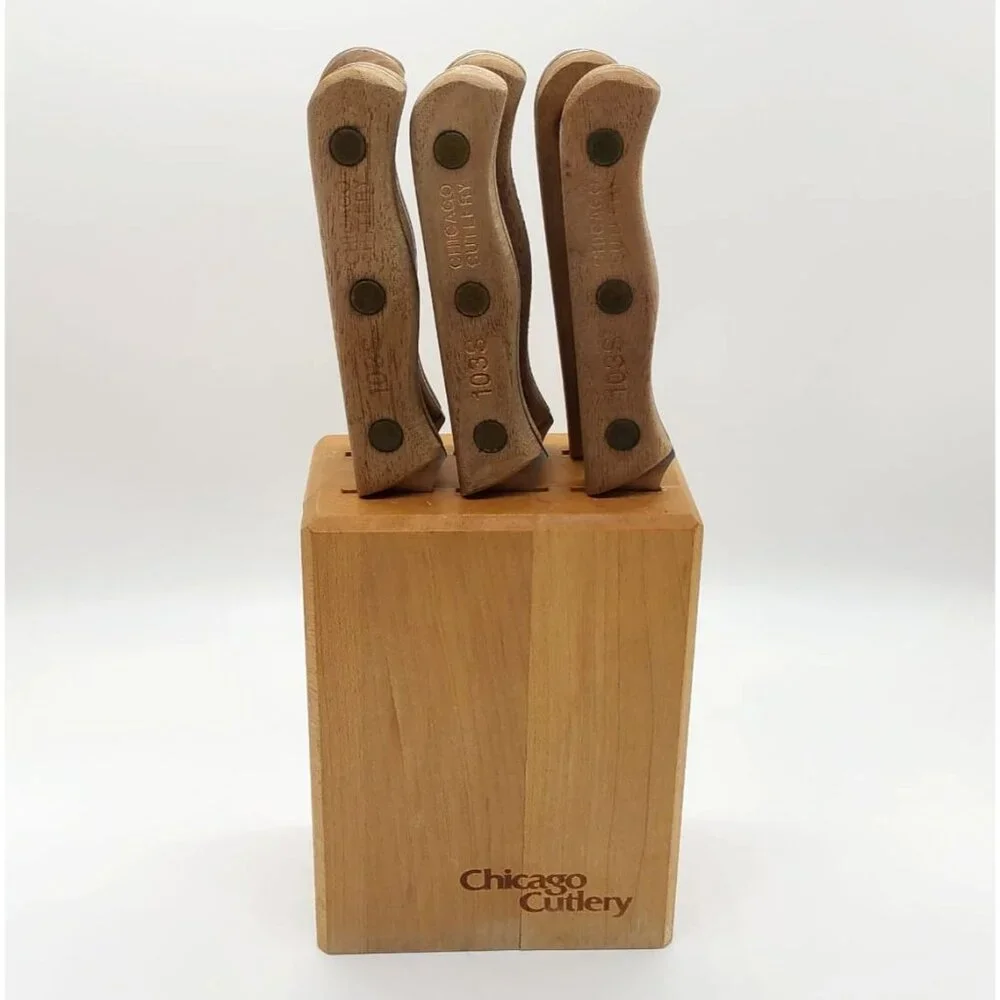 Set of 6 Vintage Chicago Cutlery 103S Steak Knives with Block